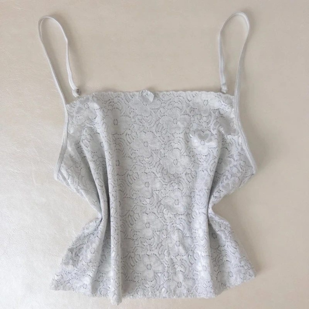 Eva Cervantes Tank Top Women Blue Vintage 2000s Sparkly Lace XL